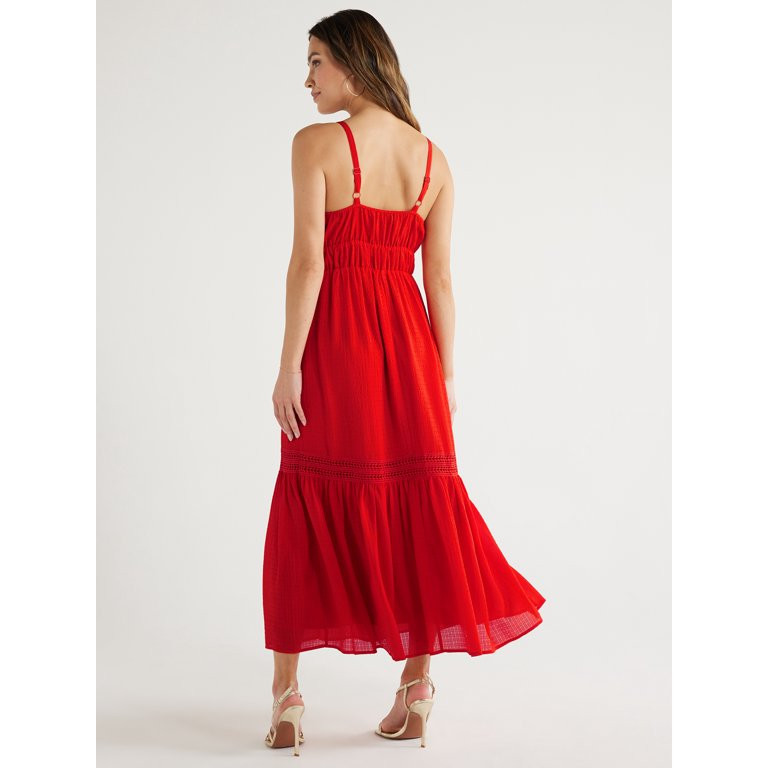 Sofia Jeans Women's Lace Trim Maxi Dress, Mid Calf Length, Sizes XS-XXXL | Walmart (US)