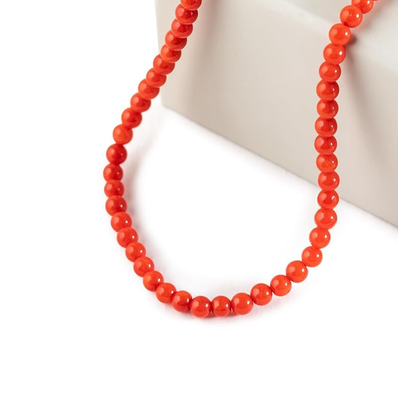 NECKLACE IN REAL MEDITERRANEAN RED CORAL SIZE 4-4.50 MOUNTED IN 18 CARAT GOLD PELLET WORK (Silver... | Amazon (US)
