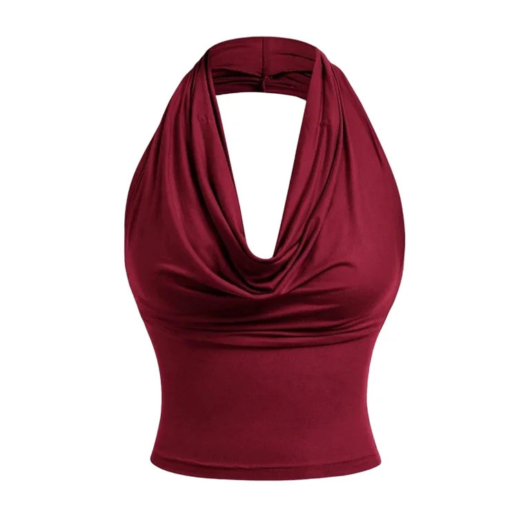 Going Out Tops For Women Sevevn Women's Halter Neck Ruched Crop Top Draped Front Sleeveless Cami ... | Walmart (US)