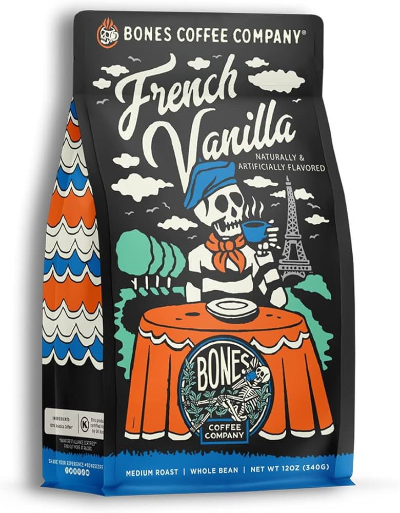 Bones Coffee Company French Vanilla Flavored Coffee Beans & Ground Coffee | 12 oz Medium Roast Ar... | Amazon (US)