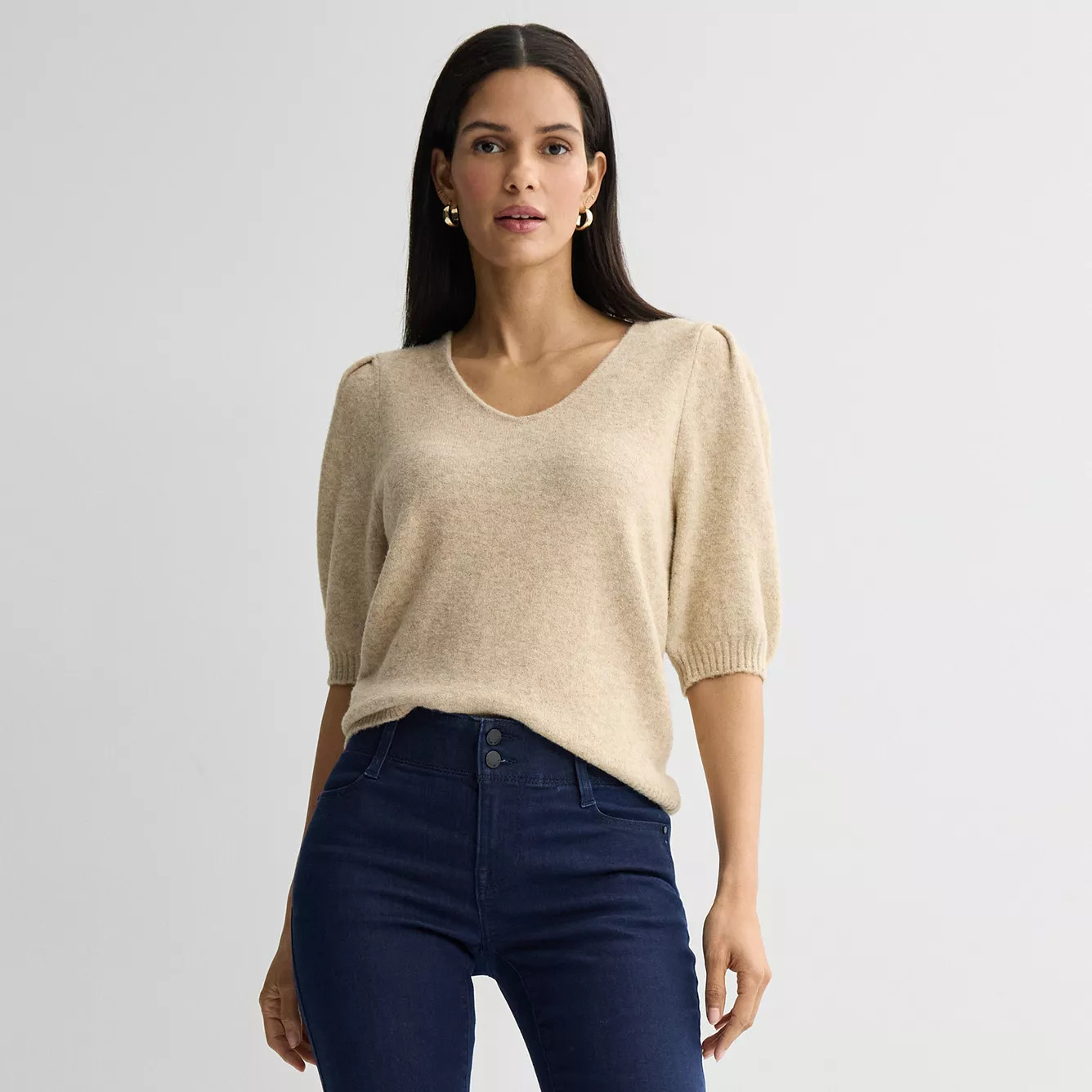 Women's Nine West V-Neck Puff Sleeve Top, Size: XS, Mineral Black | Kohl's