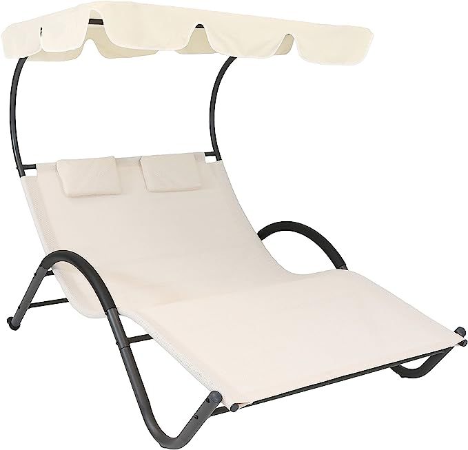 Sunnydaze Outdoor Double Chaise Lounge with Canopy Shade and Headrest Pillows, Portable Patio Sun... | Amazon (US)