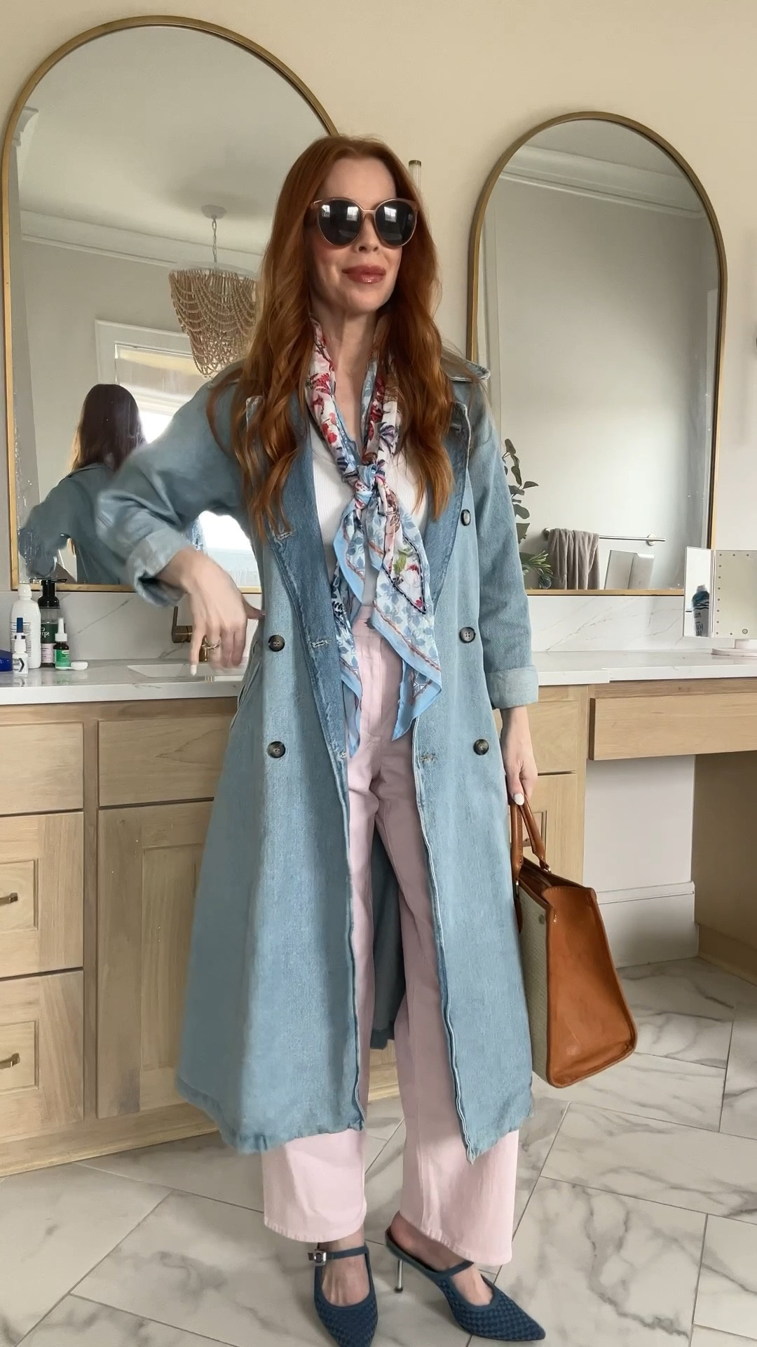 Spring outfit, pink jeans, work wear, denim trench, Target, tuckernuck, spring style, outfit ideas, silk scarf, 

#LTKstyletip #LTKSeasonal