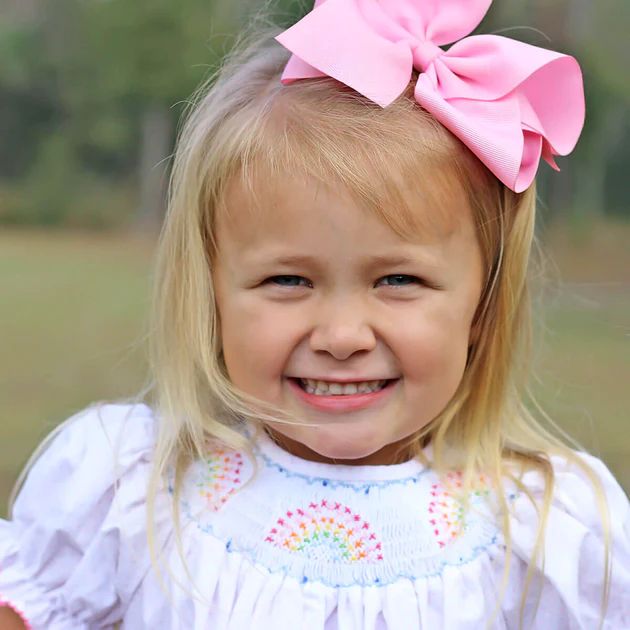 Rainbow Smocked Bishop Light Pink Dot | Classic Whimsy