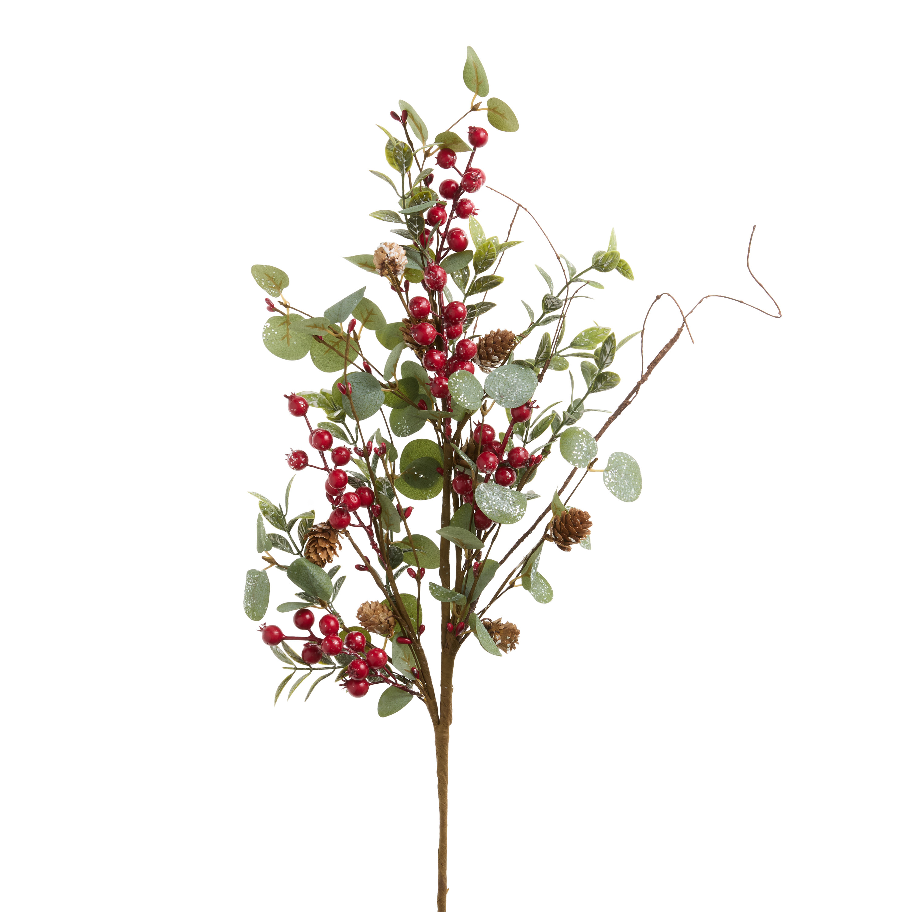 Frosted Faux Eucalyptus and Red Berries with Pinecones Stem | World Market