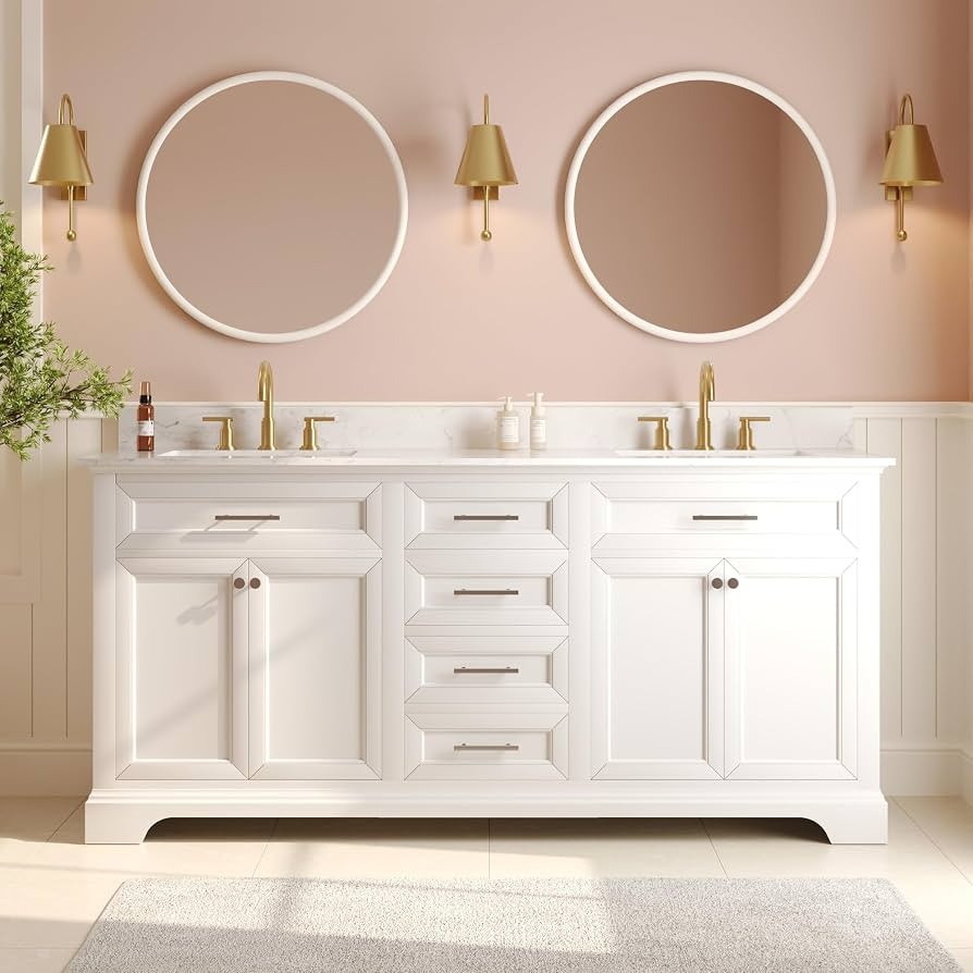 Deer Valley 72'' Bathroom Vanity with Double Sink Top, Pre-Assembled Modern Wood Bathroom Cabinet... | Amazon (US)