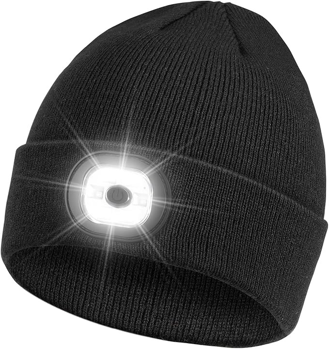 LED Beanie with Light, Unisex USB Rechargeable Hands Free 6 LED Headlamp Cap Winter Knitted Night... | Amazon (US)