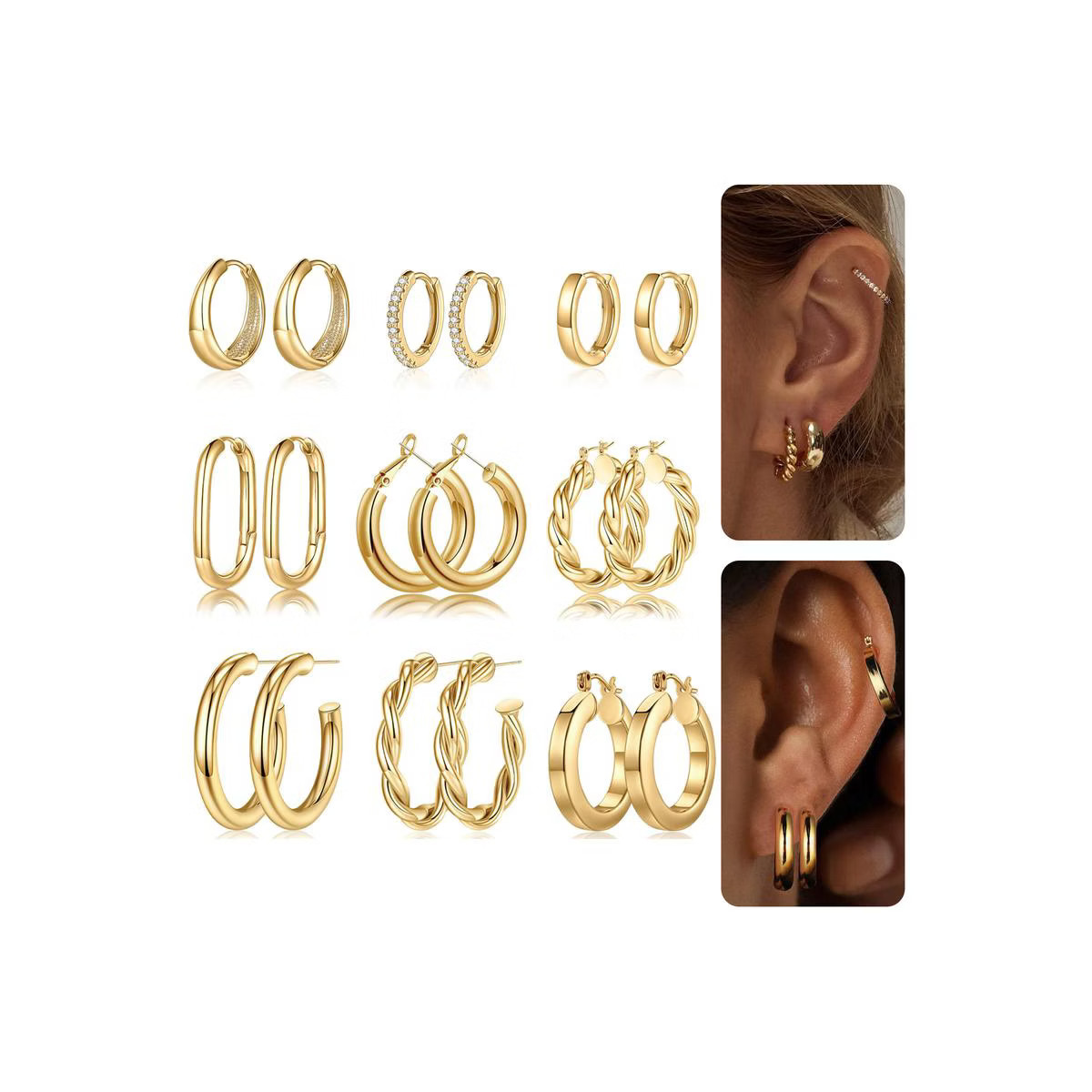 Turandoss 9Pairs Gold Huggie Hoop Earrings for Women Girls - 14K Real Gold Plated Cartilage Earri... | Target