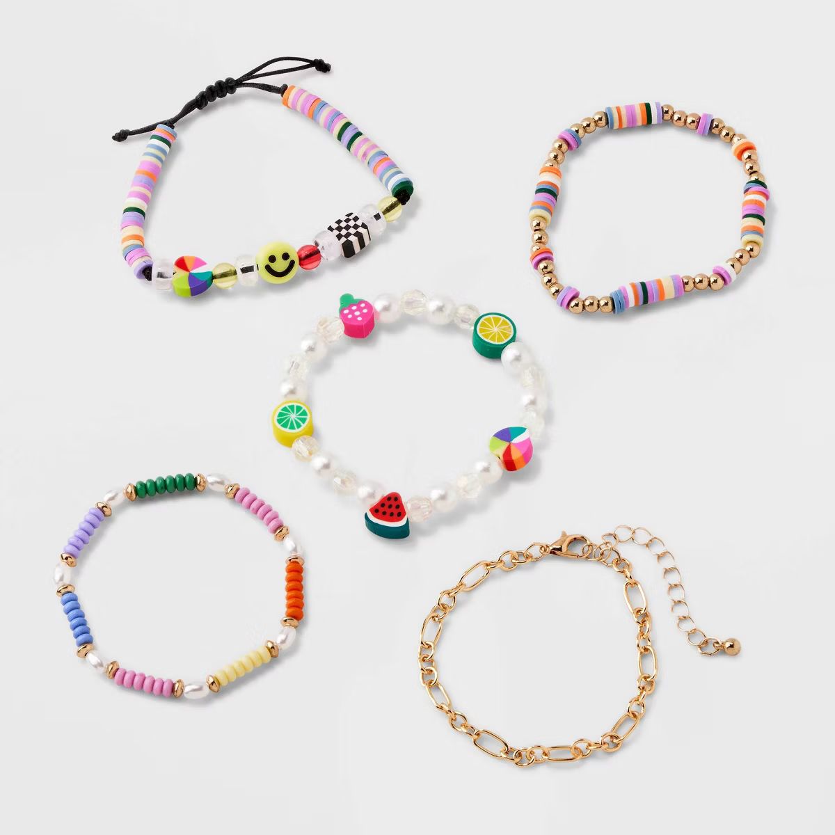 Girls' 5pk Fruit and Smiley Bracelet Set - art class™ | Target