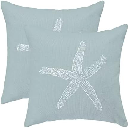 AEIOAE Coastal Pillow Covers 18 X 18 Inch Set of 2, Seafoam Blue Starfish Throw Pillow Covers Bea... | Amazon (US)