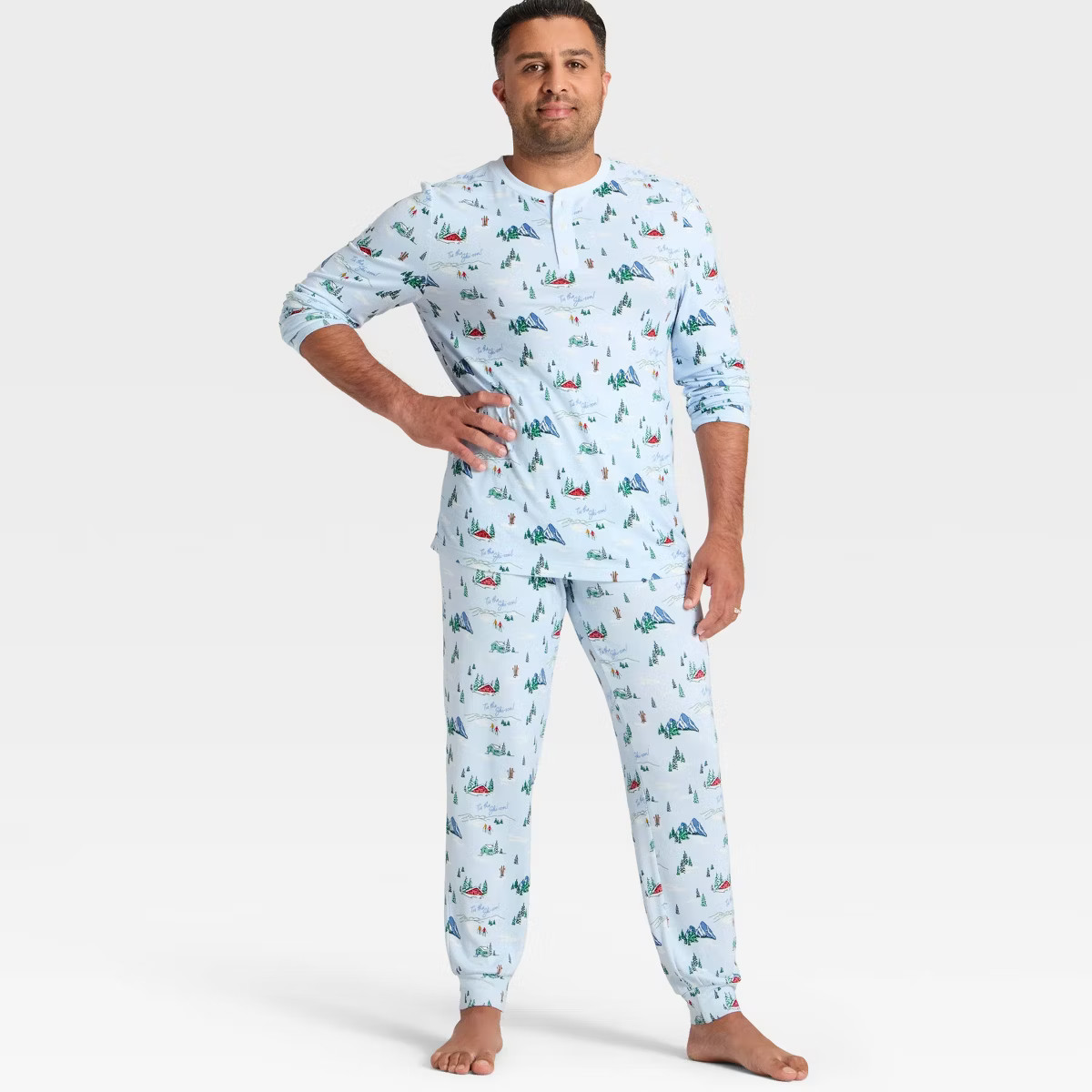 Men's "Tis the Ski-son!" Cozy Knit Long Sleeve Henley Holiday Matching Family Pajama Shirt - Wond... | Target