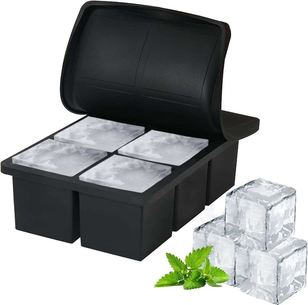 Large Ice Cube Tray for Whiskey, HANCELANT Big Silicone Square Ice Cube Mold with Removable Lid, ... | Amazon (US)
