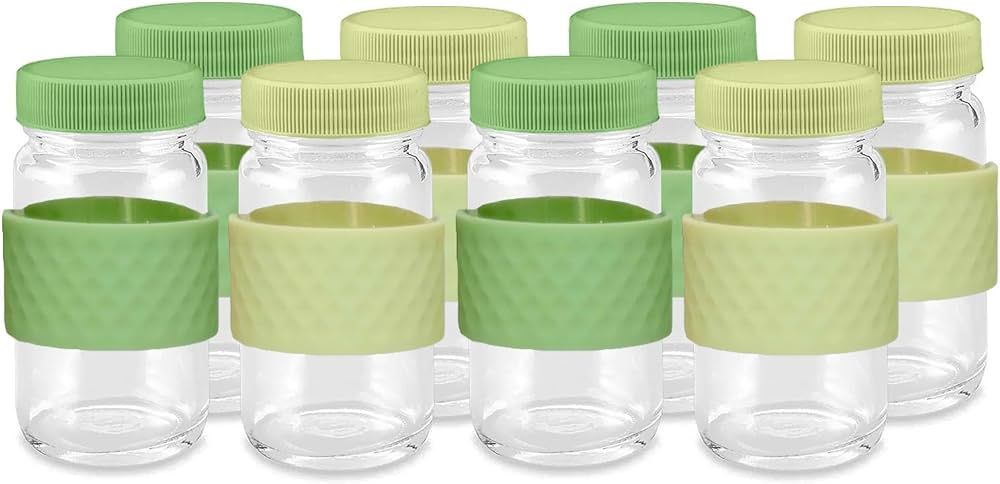 Juice Shot Containers, Glass, Clear, 2oz, Colored Lids & Silicone Grip Bands, Beverage Storage, J... | Amazon (US)