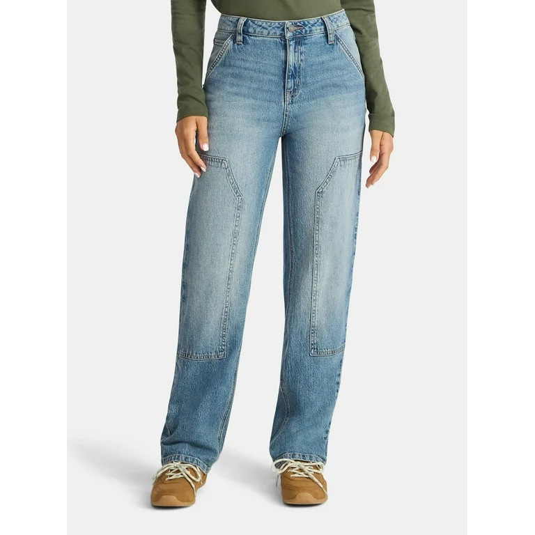 Time and Tru Women's High Rise Straight Jeans with Carpenter Details, 30" Inseam, Sizes 0-20 | Walmart (US)