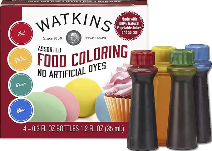 Watkins Assorted Food Coloring, 1 Each Red, Yellow, Green, Blue, Total Four 0.3 oz bottles, 4 Cou... | Amazon (US)