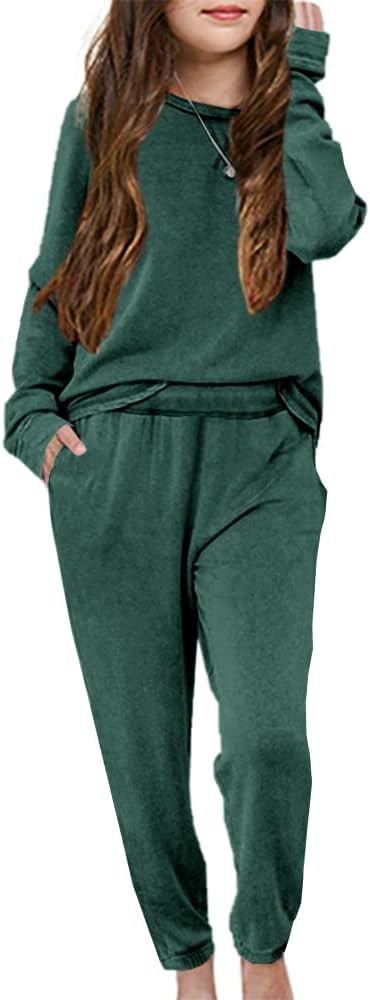 Apbondy Girls Pullover Sweatsuit Casual Sweatpants Loungewear Set Relaxed Tracksuit Workout Sets | Amazon (US)