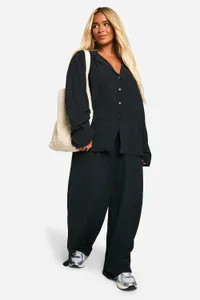 Plus Woven Oversized Shirt & Drawstring Trouser Co Ord | boohoo (US & Canada)