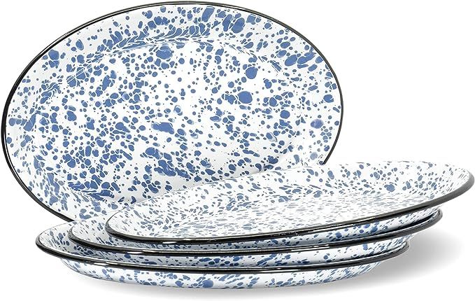 Red Co. Set of 4 Enamelware Metal Classic 13" Serving Oval Tray Platter, Navy Blue Marble/Black R... | Amazon (US)
