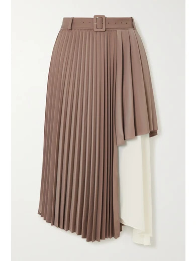 Andersson Bell - Melanie Layered Pleated Satin And Crepe De Chine Midi Skirt - Beige | NET-A-PORTER (US)