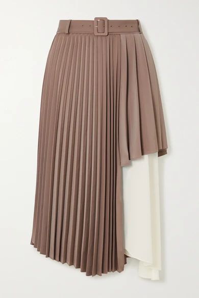 Andersson Bell - Melanie Layered Pleated Satin And Crepe De Chine Midi Skirt - Beige | NET-A-PORTER (US)