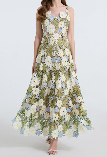 3D Floral Applique Cutwork Lace Cami Maxi Dress in Sage Green for Bridal Showers & Garden Wedding... | Chicwish