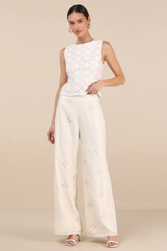 Elif Cream Eyelet Embroidered High-Rise Pants | Lulus