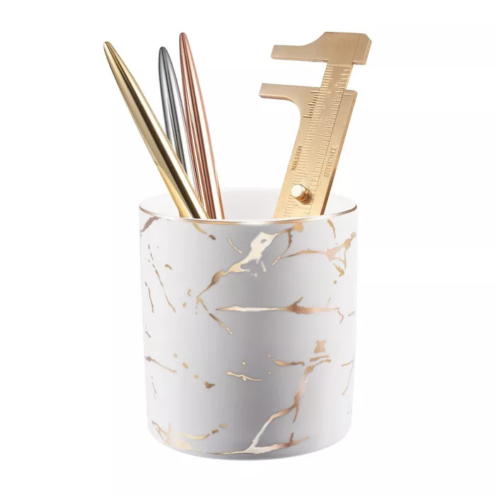 Zodaca Pen Holder, Ceramic Marble Pencil Cup Desk Organizer Makeup Brushes Holder with Gold Accen... | Target