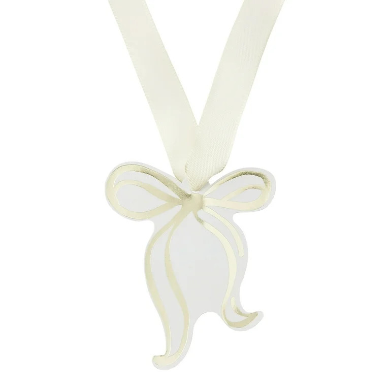 Large White and Gold Bows Christmas Paper Gift Bag, 12" x 13", by My Texas House | Walmart (US)