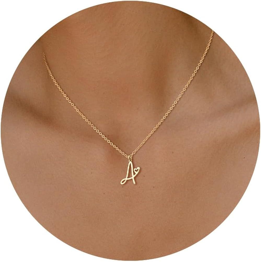 TEWIKY Initial Necklace for Women Girls, 14k Gold Filled Necklaces Dainty Gold Letter Pendant Nec... | Amazon (US)