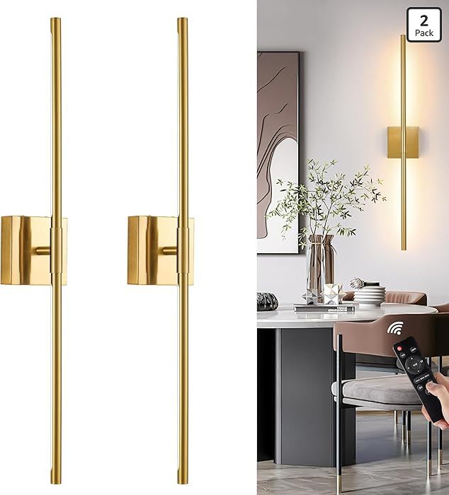 Gold Battery Operated Wall Sconces, Dimmable Wall Sconces with Remote Control, Rechargeable Sconc... | Amazon (US)