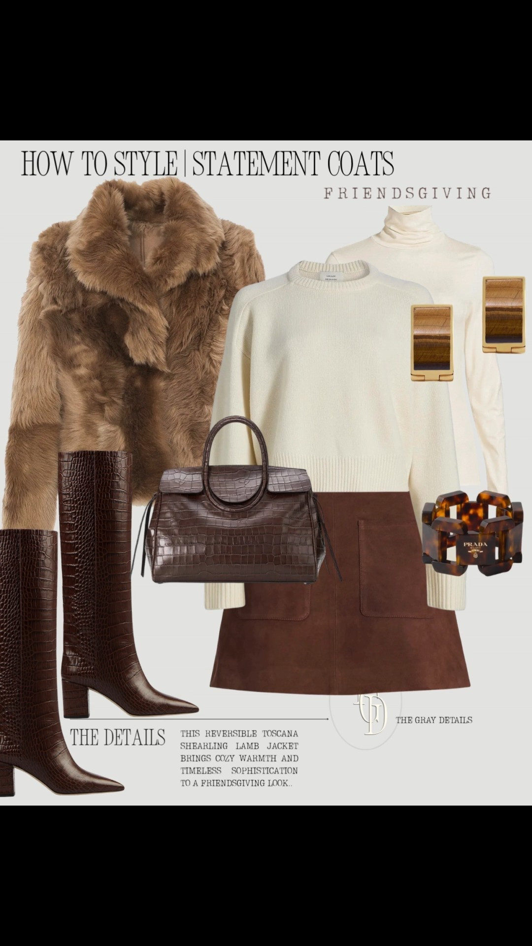 
Warm, cozy, and timeless — this Friendsgiving and Thanksgiving outfit idea pairs a reversible shearling statement coat with a cream sweater and suede mini skirt for effortless fall sophistication. Finished with croc-embossed boots and a matching bag, it’s a chic neutral look perfect for celebrating the season in style.

thanksgiving outfit idea, friendsgiving outfit, fall outfit ideas, statement coat outfit, shearling jacket outfit, suede mini skirt outfit, brown and cream outfit, neutral fall style, cozy chic look, autumn fashion inspiration, The Gray Details style, fall layering outfit

#LTKHoliday #LTKSeasonal #LTKParties
