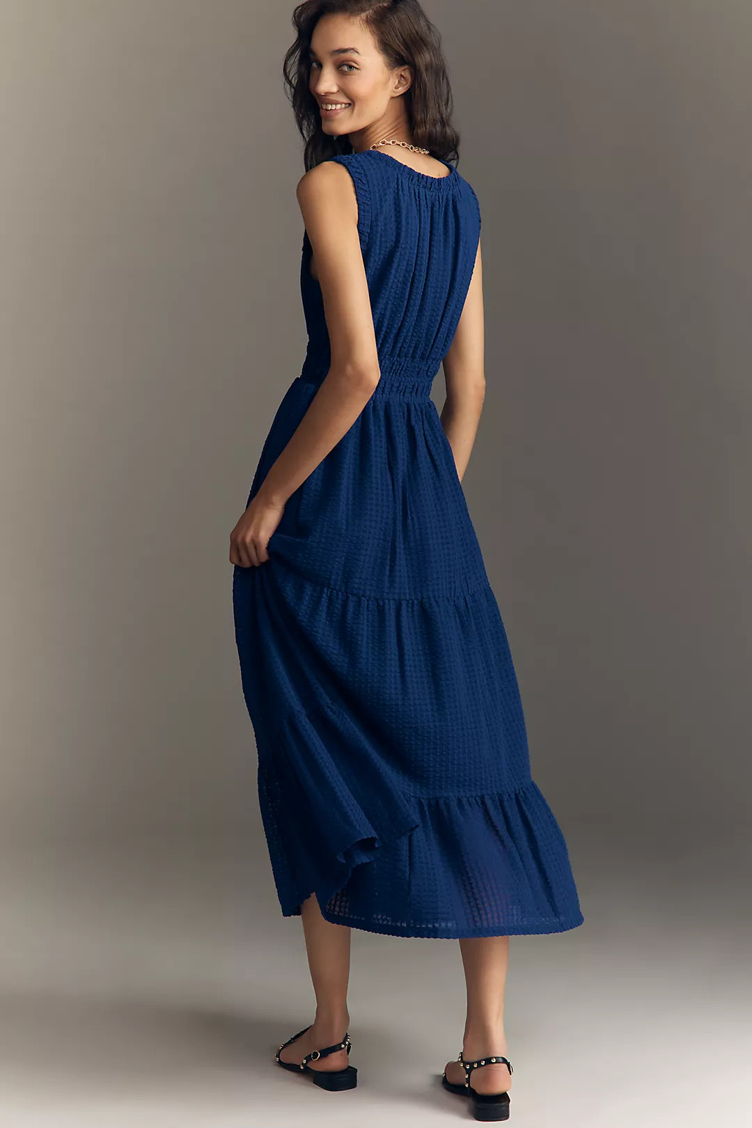 By Anthropologie Sleeveless Smocked Waist A-Line Midi Dress | Anthropologie (US)