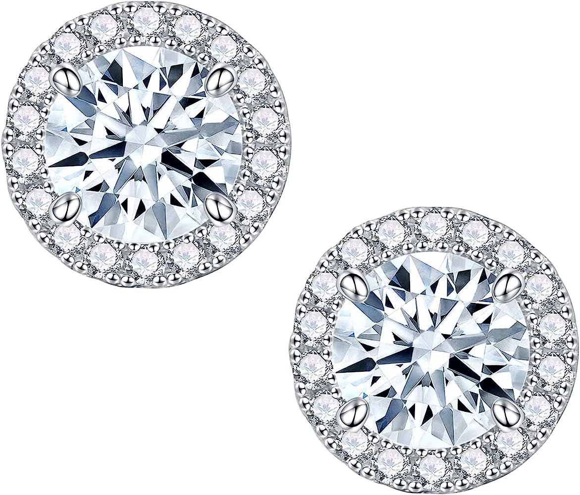 1-3ct Moissanite Stud Earrings for Women, D Color VVS1 Clarity Halo Brilliant Round Cut Lab Created  | Amazon (US)