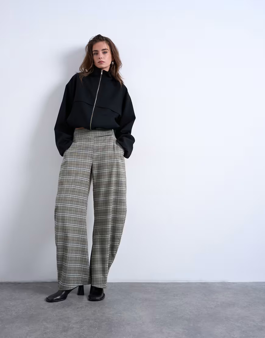 Topshop check tailored barrel leg trouser-Grey | ASOS (Global)