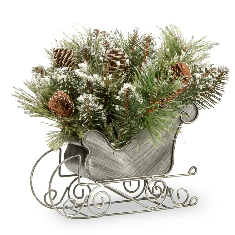 10 in. Glittery Bristle(R) Pine Sleigh - Walmart.com | Walmart (US)