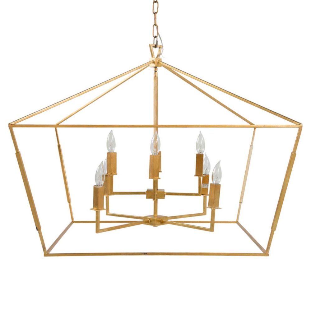 Gabby Adler Mid Century Vintage Gold Iron Lantern Style Chandelier - Large | Kathy Kuo Home