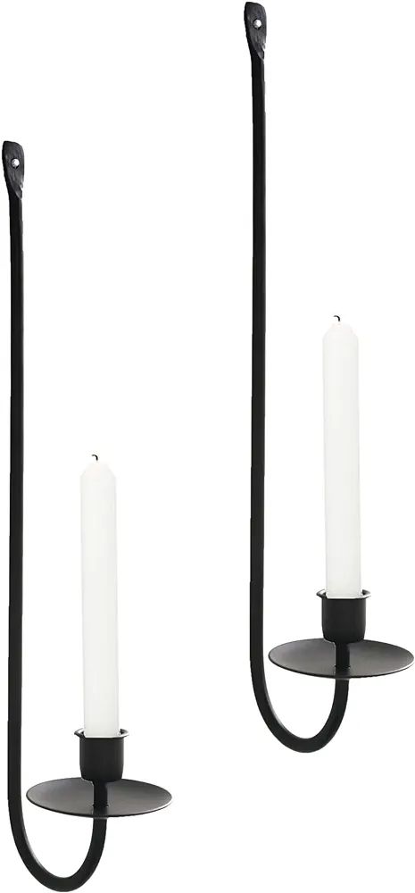 Metal Wall Candle Sconce Holder Set of 2 Wall Mount Candle Holder Pillar Holder Black Modern Wall... | Amazon (US)