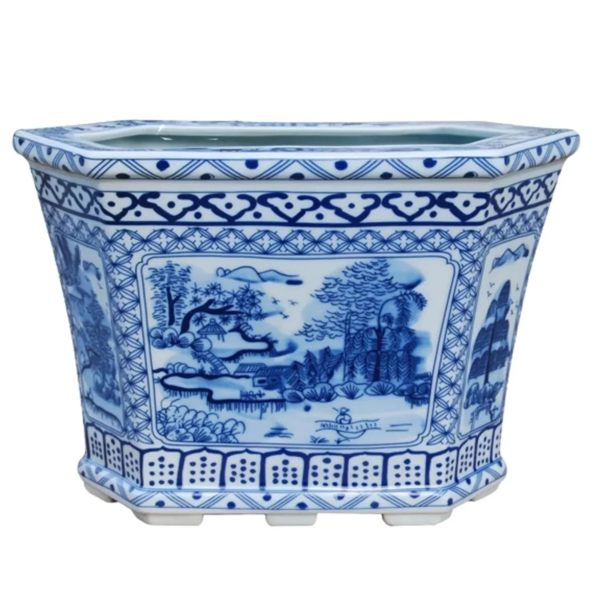 Blue and White Porcelain Six Sided Cachepot | The Well Appointed House, LLC