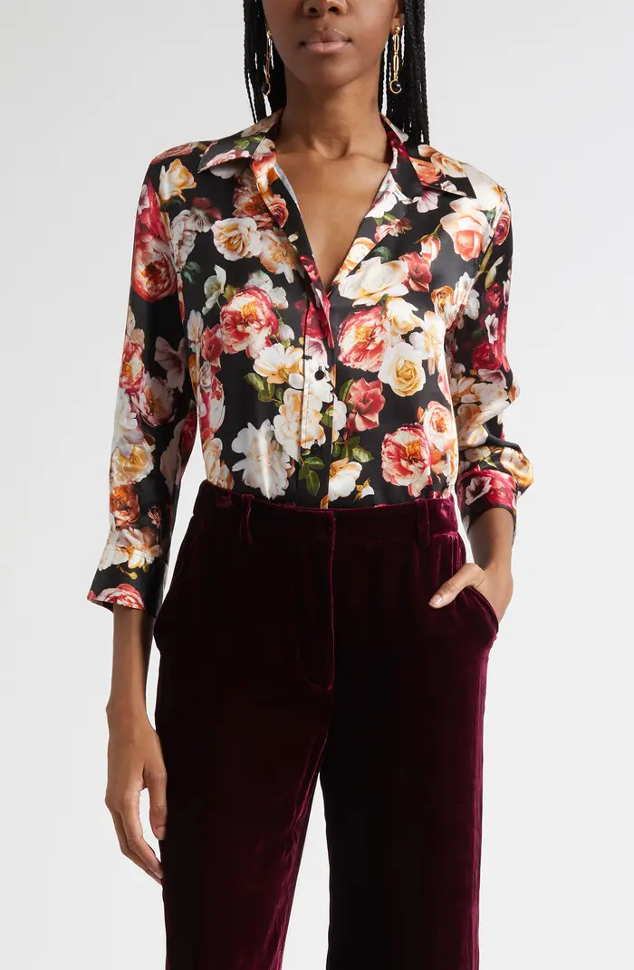 Dani Floral Print Silk Button-Up Shirt | Nordstrom