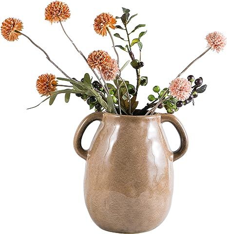 Vellarr Handmade Ceramic Vase Glazed Flower Pots with Double Handles for Home Decor Rustic Style ... | Amazon (US)