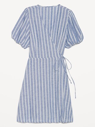 Striped Puff-Sleeve Mini Wrap Dress for Women | Old Navy (US)