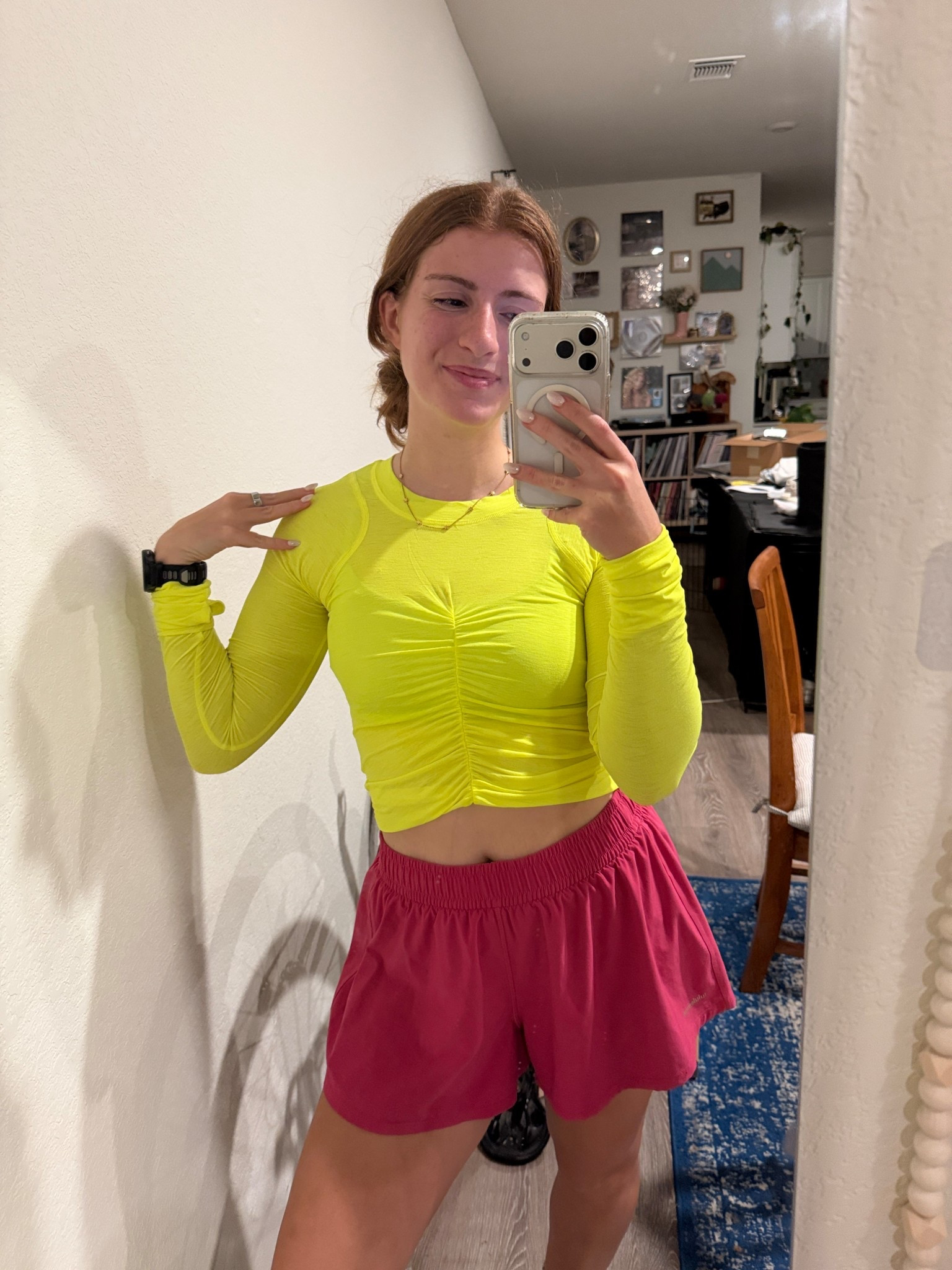 Neon bright cute pink running outfit for dark