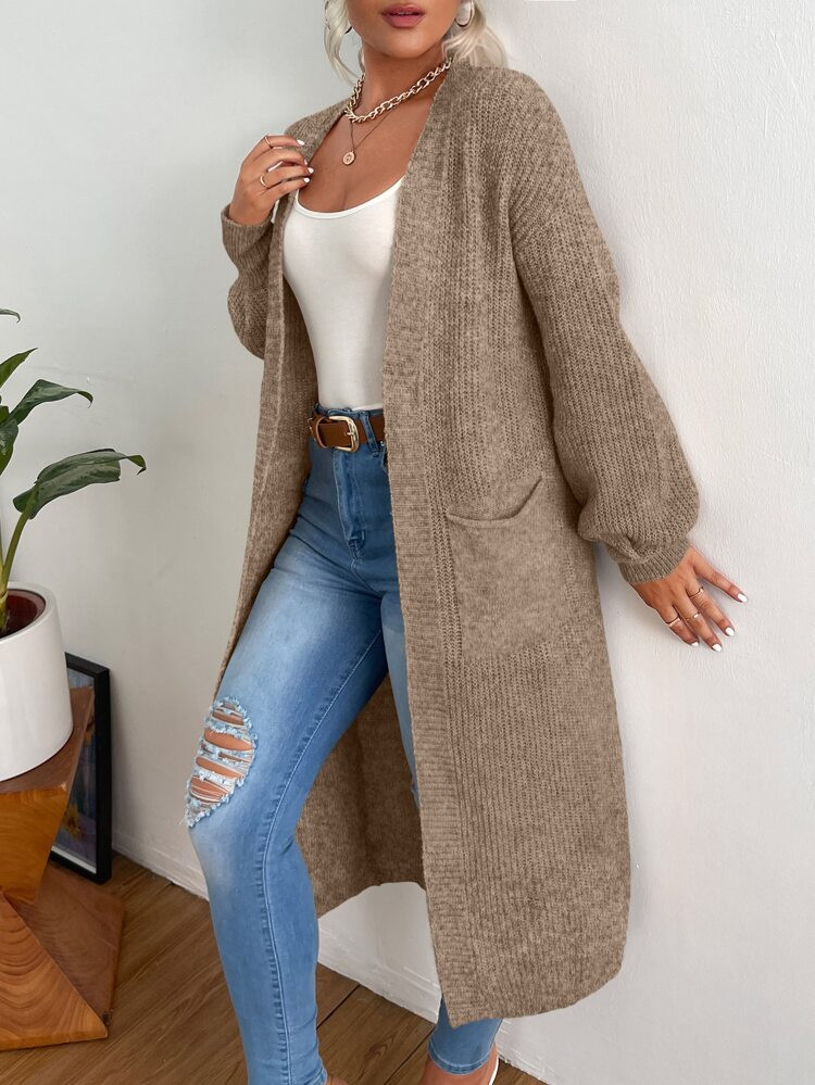 Double Pocket Drop Shoulder Duster Cardigan | SHEIN