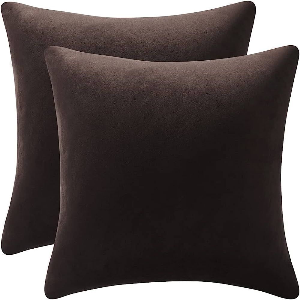 DEZENE Decorative Pillow Cases 22x22 Chocolate Brown: 2 Pack Cozy Soft Velvet Square Throw Pillow... | Amazon (US)