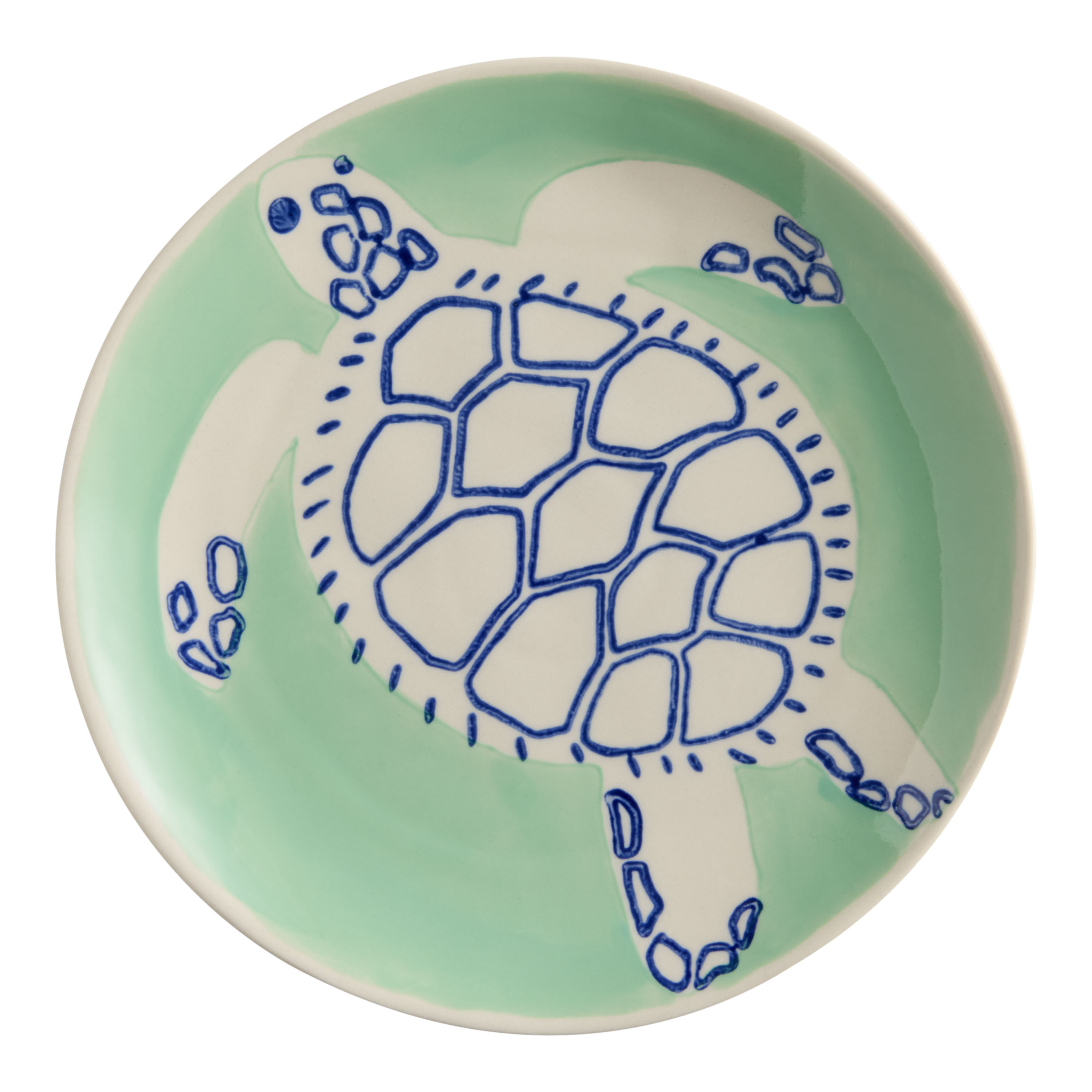 Blue and Aqua Turtle Hand Painted Salad Plate - World Market | World Market