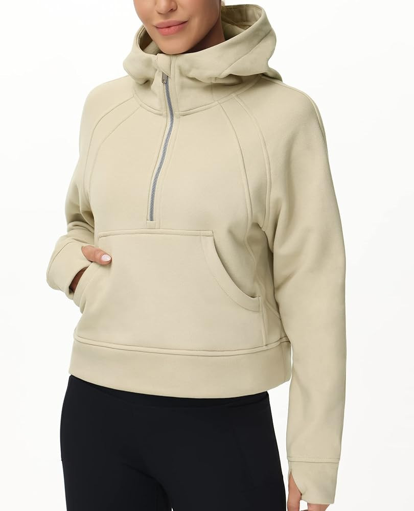 Women’s Hoodies Half Zip Long Sleeve Fleece Crop Pullover Sweatshirts with Pockets Thumb Hole | Amazon (US)