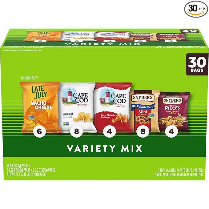 Snyder's of Hanover, Cape Cod and Late July Snacks Variety Pack, 30 Count Snack Bags | Amazon (US)