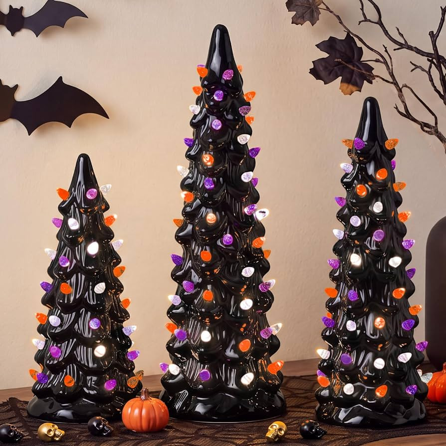 Best Choice Products 3Pc Ceramic Halloween Trees, Pre-Lit Hand Painted Pencil Holiday Tabletop Tr... | Amazon (US)