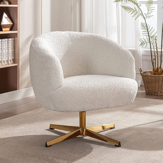 HEAH-YO Modern Accent Chair, Swivel Vanity Chair with Barrel Back and Gold Metal Base, Fur Armcha... | Amazon (US)