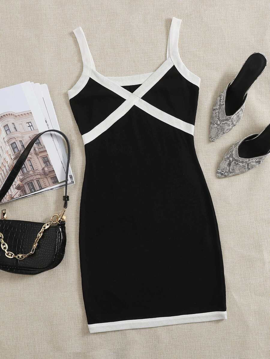 SHEIN Contrast Trim Rib-knit Bodycon Dress
   
      SKU: swdress07200723678
          (1000+ Rev... | SHEIN